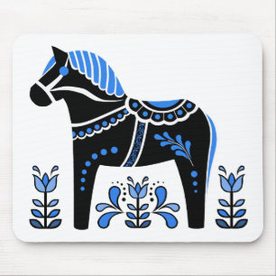 Tapis De Souris Noir/blanc/bleu Folk Dala Horaire/Folk Friesian