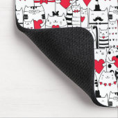Tapis De Souris Noir Blanc Cute Chat Coeur Rouge (Coin)