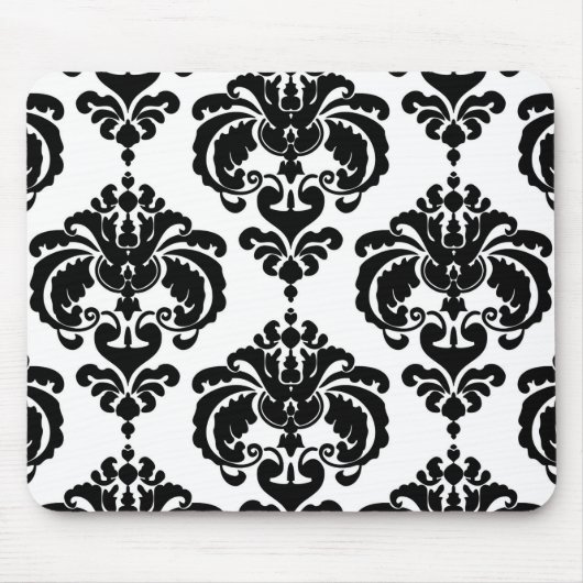Tapis De Souris Noir & Blanc Damask Chic Moderne Motif élégant (Devant)