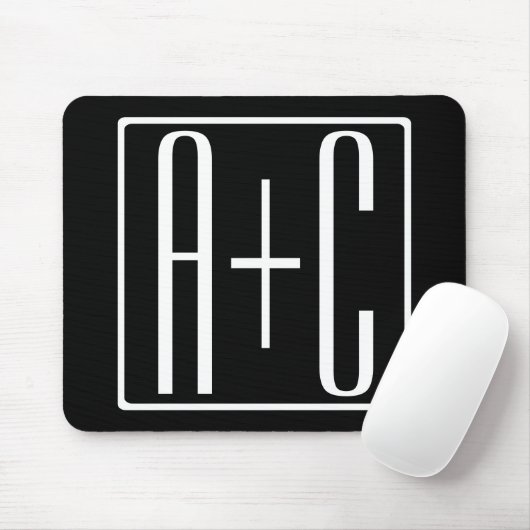 Tapis De Souris Noir & Blanc | Initiales de couple (Avec souris)