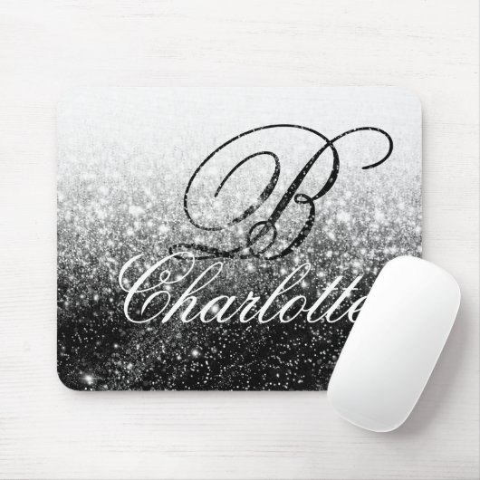 Tapis De Souris Noir blanc Parties scintillant Fille Script Nom du (Avec souris)