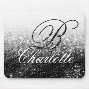 Tapis De Souris Noir blanc Parties scintillant Fille Script Nom du