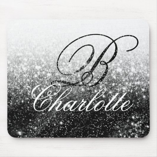 Tapis De Souris Noir blanc Parties scintillant Fille Script Nom du (Devant)