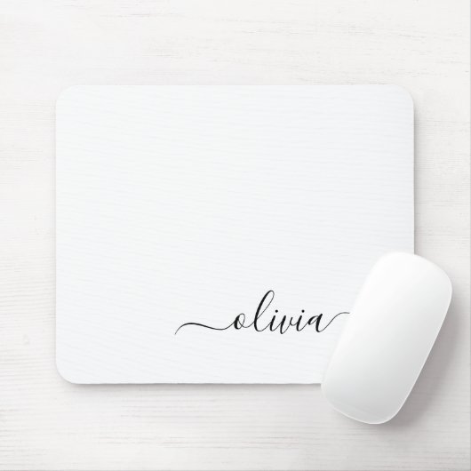 Tapis De Souris Noir Blanc Script Monogramme Nom Moderne (Avec souris)