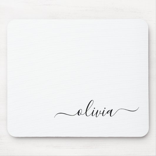 Tapis De Souris Noir Blanc Script Monogramme Nom Moderne (Devant)