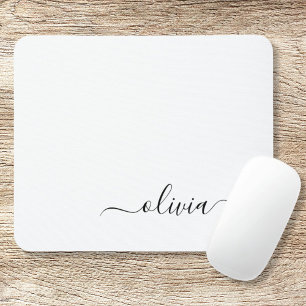 Tapis De Souris Noir Blanc Script Monogramme Nom Moderne