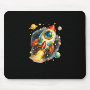 Tapis de souris noir de lancement de fusée spatial