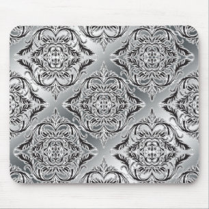 Tapis De Souris Noir débonnaire de damassé, blanc, argent