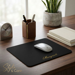 Tapis de souris noir élégant avec votre nom