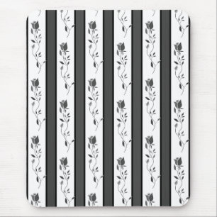 Tapis De Souris Noir et blanc gris rayé vintage avec des roses