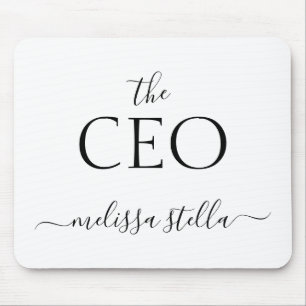Tapis De Souris Noir et blanc moderne Le nom du PDG   Cadeau pour 