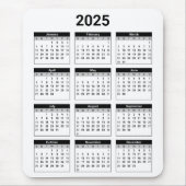 Tapis De Souris Noir et blanc USA 2025 Calendrier annuel (Devant)