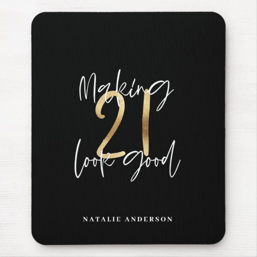 Tapis De Souris Noir et or 21e anniversaire script moderne design (Devant)