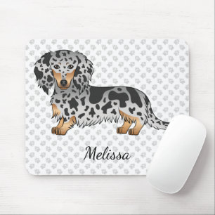 Tapis De Souris Noir Et Tan Dapper Cheveux Long Dachshund & Nom