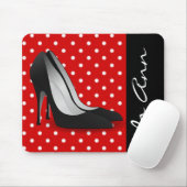 Tapis De Souris Noir Haut talons Rouge Blanc Polka Point Motif (Avec souris)