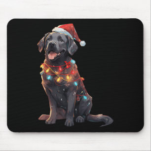 Tapis De Souris Noir Labrador Retriever Santa Hat Christmas Light