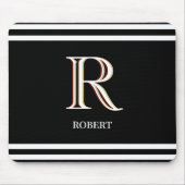 Tapis De Souris Noir moderne Blanc Personnalisé Nom Monogramme (Devant)