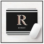 Tapis De Souris Noir moderne Blanc Personnalisé Nom Monogramme<br><div class="desc">Ce MOUSE PAD unique est doté d'un monogramme en trois couleurs — regardez attentivement et vous verrez par vous-même. C'est contre un arrière - plan noir. Pour toute question de conception,  envoyez un courriel à charmdesignstudio@rcn.com et nous serons ravis de vous aider.</div>