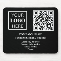 Tapis De Souris Noir moderne Nom d'entreprise Logo Code QR