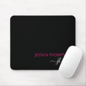 Tapis De Souris Noir moderne rose chaud Simple Script Monogramme N (Avec souris)