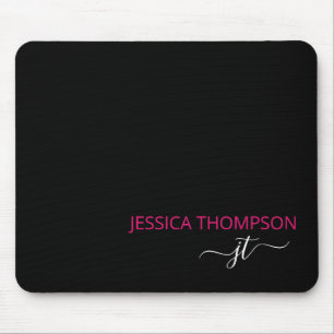Tapis De Souris Noir moderne rose chaud Simple Script Monogramme N