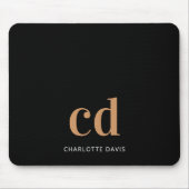 Tapis De Souris Noir or monogramme initiales moderne élégant perso (Devant)