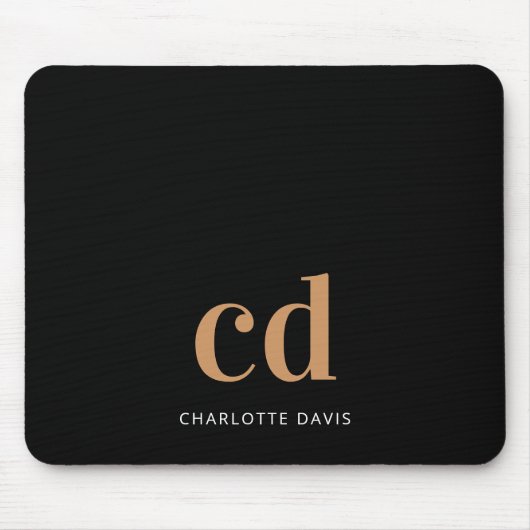 Tapis De Souris Noir or monogramme initiales moderne élégant perso (Devant)