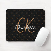 Tapis De Souris Noir or monogramme initiales nom script élégant (Avec souris)