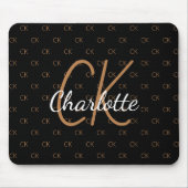 Tapis De Souris Noir or monogramme initiales nom script élégant (Devant)