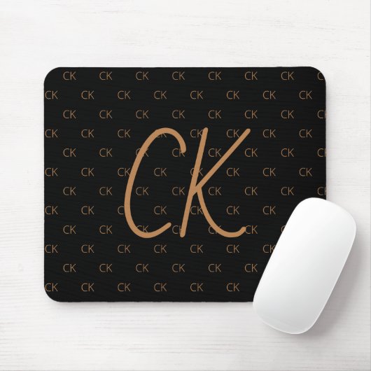 Tapis De Souris Noir or monogramme initiales script élégant (Avec souris)