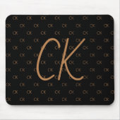Tapis De Souris Noir or monogramme initiales script élégant (Devant)