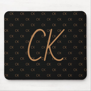 Tapis De Souris Noir or monogramme initiales script élégant