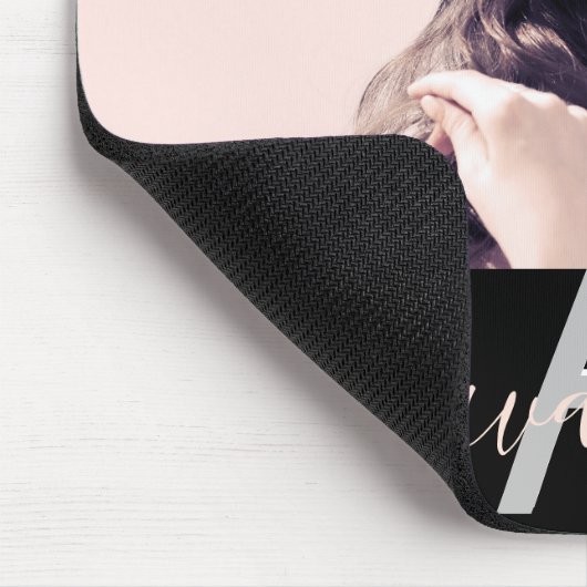 Tapis De Souris Noir photo noir script monogramme (Coin)