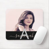 Tapis De Souris Noir photo noir script monogramme (Avec souris)