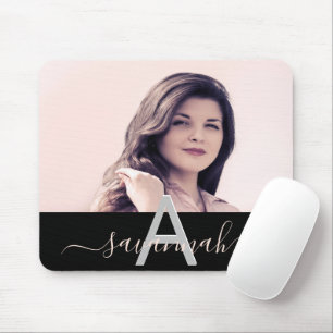 Tapis De Souris Noir photo noir script monogramme