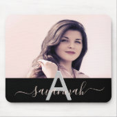 Tapis De Souris Noir photo noir script monogramme (Devant)