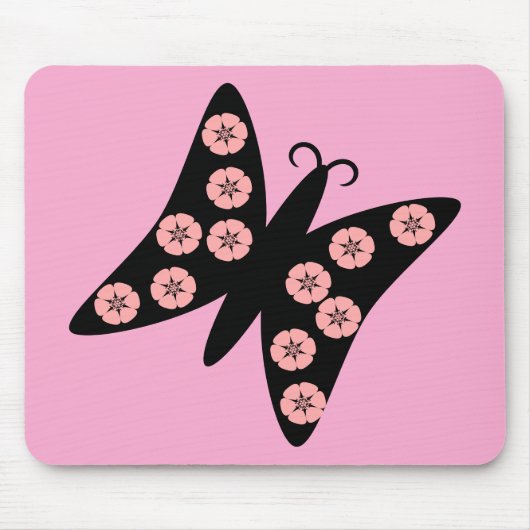 Tapis De Souris Noir & Rose Papillon Design (Devant)