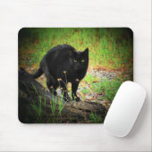 Tapis De Souris Noir sur le Chat Noir arqué vert (Avec souris)