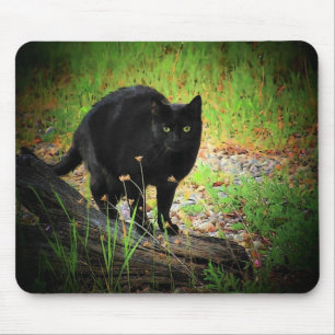 Tapis De Souris Noir sur le Chat Noir arqué vert