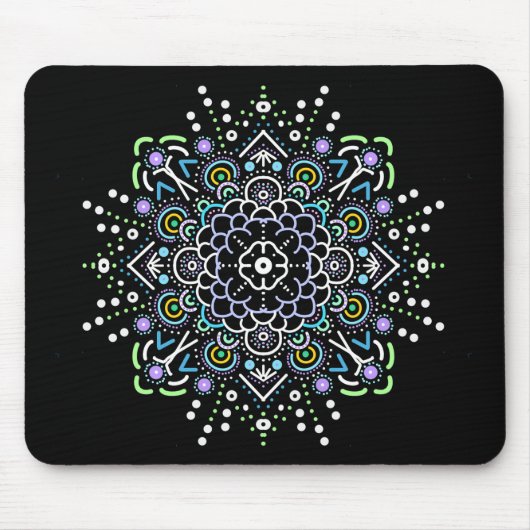 Tapis De Souris Noir, violet, vert et bleu Mandala (Devant)