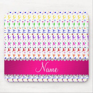 Tapis De Souris Nom blanc rose arc-en-ciel gymnastique coeurs étoi