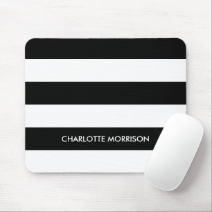 Tapis De Souris Nom de bande moderne monogramme noir et blanc