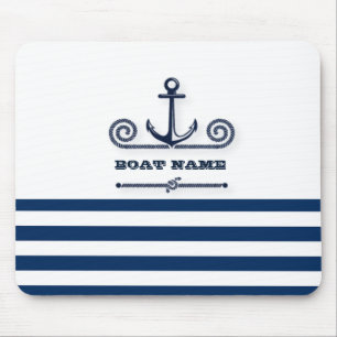 Tapis De Souris Nom de bateau nautique,Ancre,Corde, Rayures bleu m