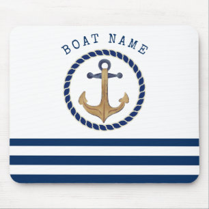 Tapis De Souris Nom de bateau nautique, Ancre Rétro Bleu Marine