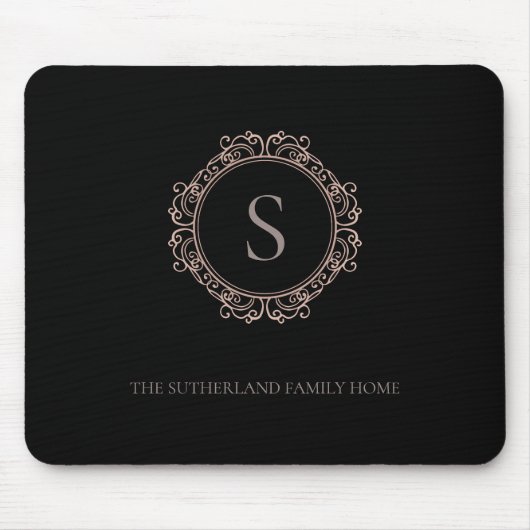Tapis De Souris Nom de famille élégant Monogramme noir (Devant)