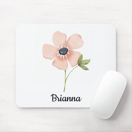 Tapis De Souris Nom de fleur aquarelle rose (Avec souris)