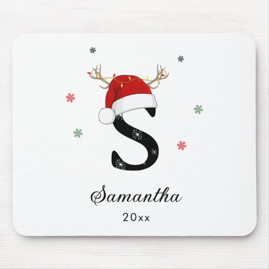 Tapis De Souris Nom de la lettre Santa Hat | Monogramme | Initiale (Devant)
