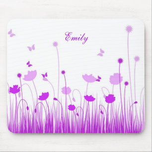 Tapis De Souris Nom de la prairie minimaliste de pépites violettes