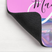 Tapis De Souris Nom de monogramme holographique iridescent rose fé (Coin)