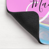 Tapis De Souris Nom de monogramme holographique iridescent rose fé (Coin)